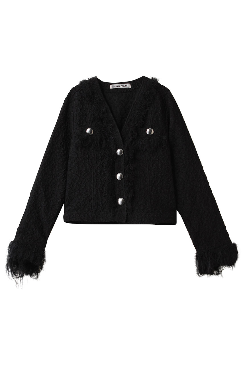 PRANK PROJECT フリンジジャガードカーディガン / Fringe Jacquard Cardigan (BLK(ブラック), FREE) プランク プロジェクト ELLE SHOP PRANK PROJECT フリンジジャガードカーディガン / Fringe Jacquard Cardigan (BLK(ブラック), FREE) プランク プロジェクト ELLE SHOP