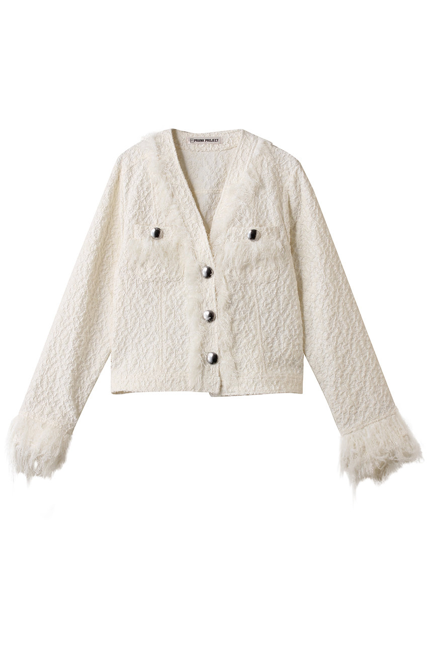 PRANK PROJECT フリンジジャガードカーディガン / Fringe Jacquard Cardigan (IVR(アイボリー), FREE) プランク プロジェクト ELLE SHOP PRANK PROJECT フリンジジャガードカーディガン / Fringe Jacquard Cardigan (IVR(アイボリー), FREE) プランク プロジェクト ELLE SHOP