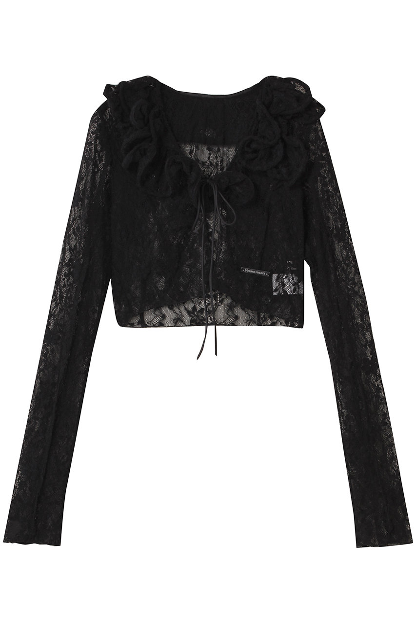 PRANK PROJECT レースフリルウェーブカーディガン / Lace Frill Wave Cardigan (BLK(ブラック), FREE) プランク プロジェクト ELLE SHOP PRANK PROJECT レースフリルウェーブカーディガン / Lace Frill Wave Cardigan (BLK(ブラック), FREE) プランク プロジェクト ELLE SHOP