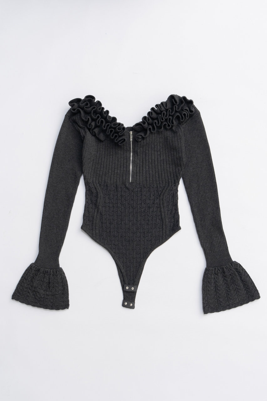 PRANK PROJECT フリルニットボディスーツ / Frill Knit Bodysuit (GRY(グレー), FREE) プランク プロジェクト ELLE SHOP PRANK PROJECT フリルニットボディスーツ / Frill Knit Bodysuit (GRY(グレー), FREE) プランク プロジェクト ELLE SHOP