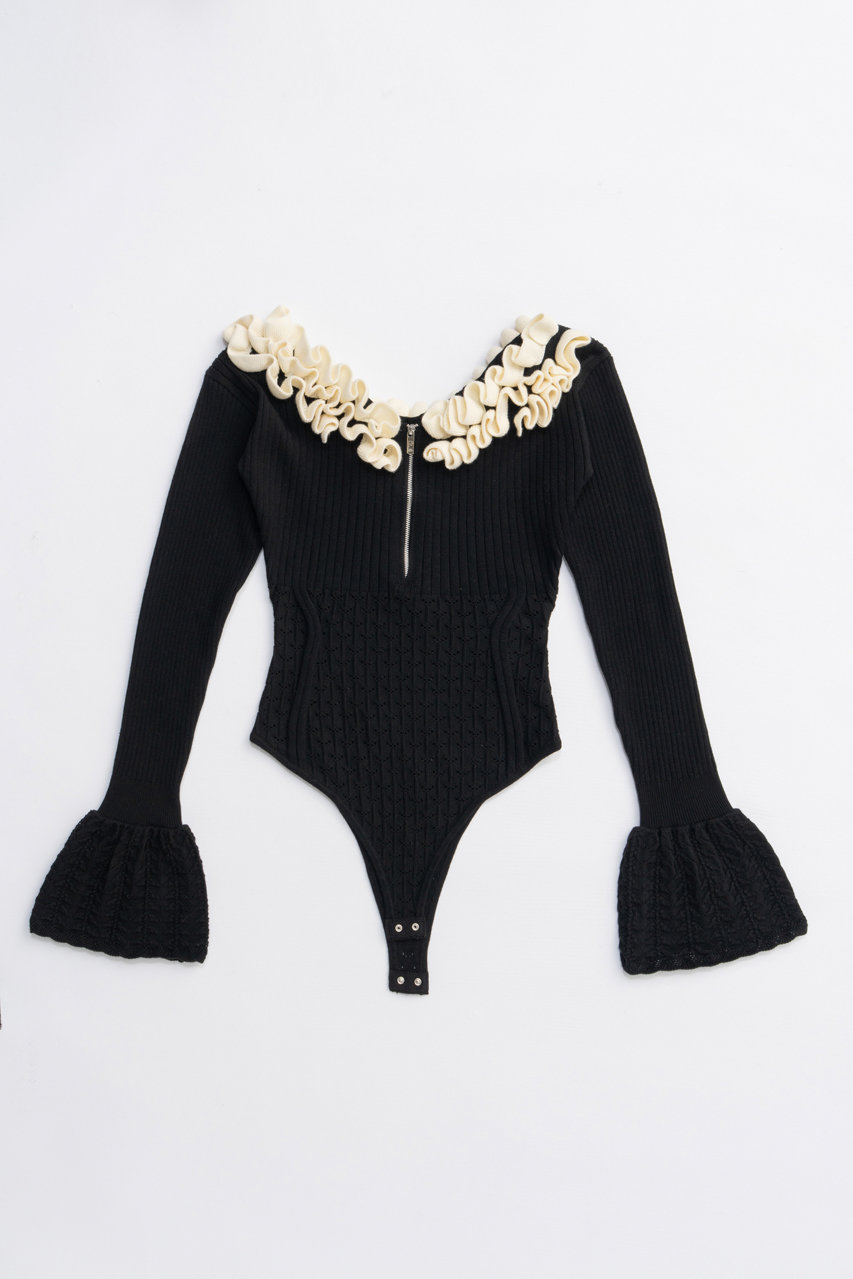 PRANK PROJECT フリルニットボディスーツ / Frill Knit Bodysuit (BLK(ブラック), FREE) プランク プロジェクト ELLE SHOP PRANK PROJECT フリルニットボディスーツ / Frill Knit Bodysuit (BLK(ブラック), FREE) プランク プロジェクト ELLE SHOP
