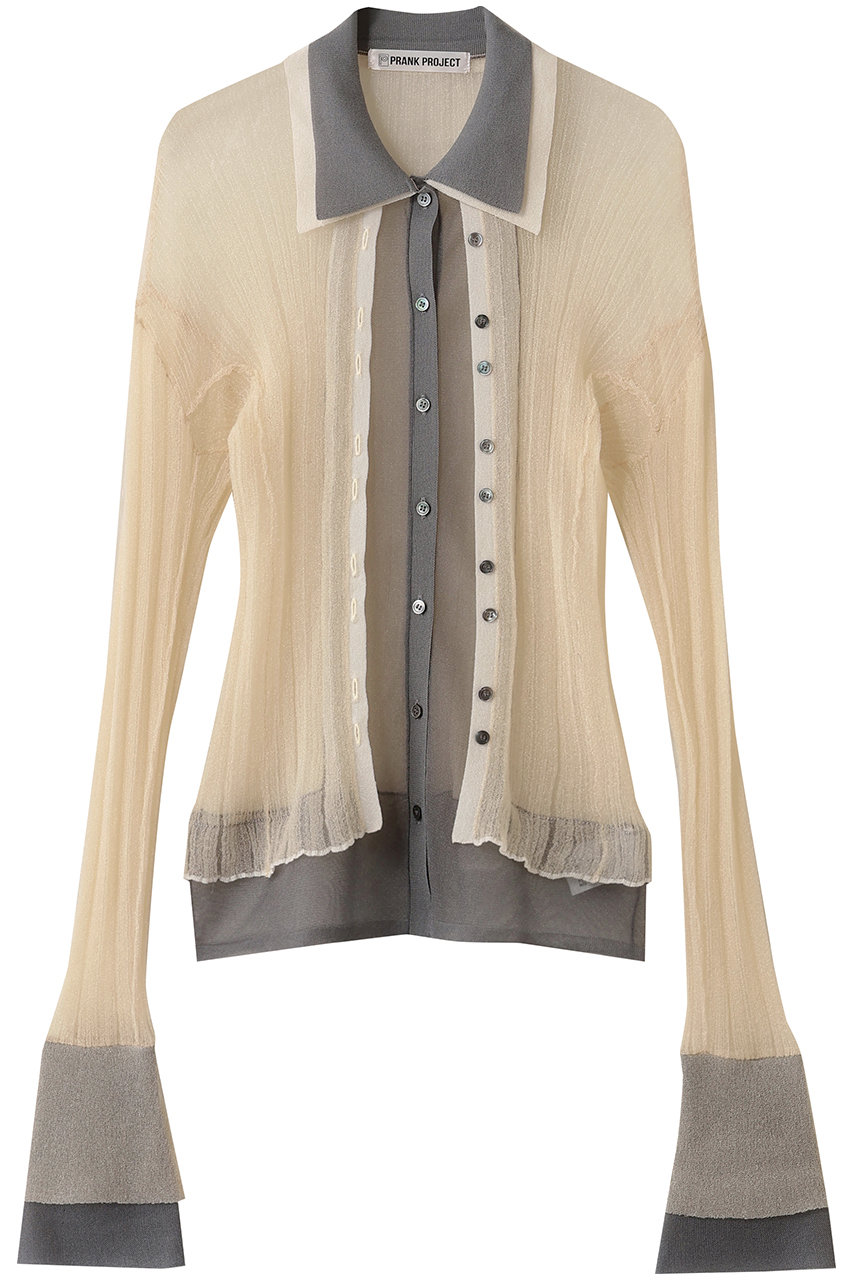 PRANK PROJECT レイヤードシアーリブスリムニットシャツ / Layered Sheer Ribbed Slim Knit Shirt (IVR(アイボリー), FREE) プランク プロジェクト ELLE SHOP PRANK PROJECT レイヤードシアーリブスリムニットシャツ / Layered Sheer Ribbed Slim Knit Shirt (IVR(アイボリー), FREE) プランク プロジェクト ELLE SHOP