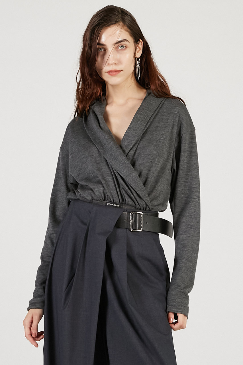 PRANK PROJECT カシュクールフードボディースーツ / Cashmere Hooded Body Suit (GRY(グレー), FREE) プランク プロジェクト ELLE SHOP PRANK PROJECT カシュクールフードボディースーツ / Cashmere Hooded Body Suit (GRY(グレー), FREE) プランク プロジェクト ELLE SHOP