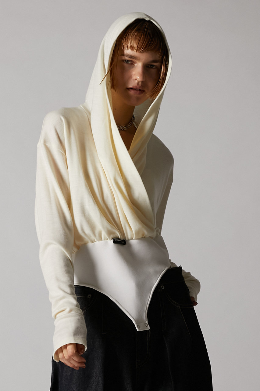 PRANK PROJECT カシュクールフードボディースーツ / Cashmere Hooded Body Suit (WHT(ホワイト), FREE) プランク プロジェクト ELLE SHOP PRANK PROJECT カシュクールフードボディースーツ / Cashmere Hooded Body Suit (WHT(ホワイト), FREE) プランク プロジェクト ELLE SHOP