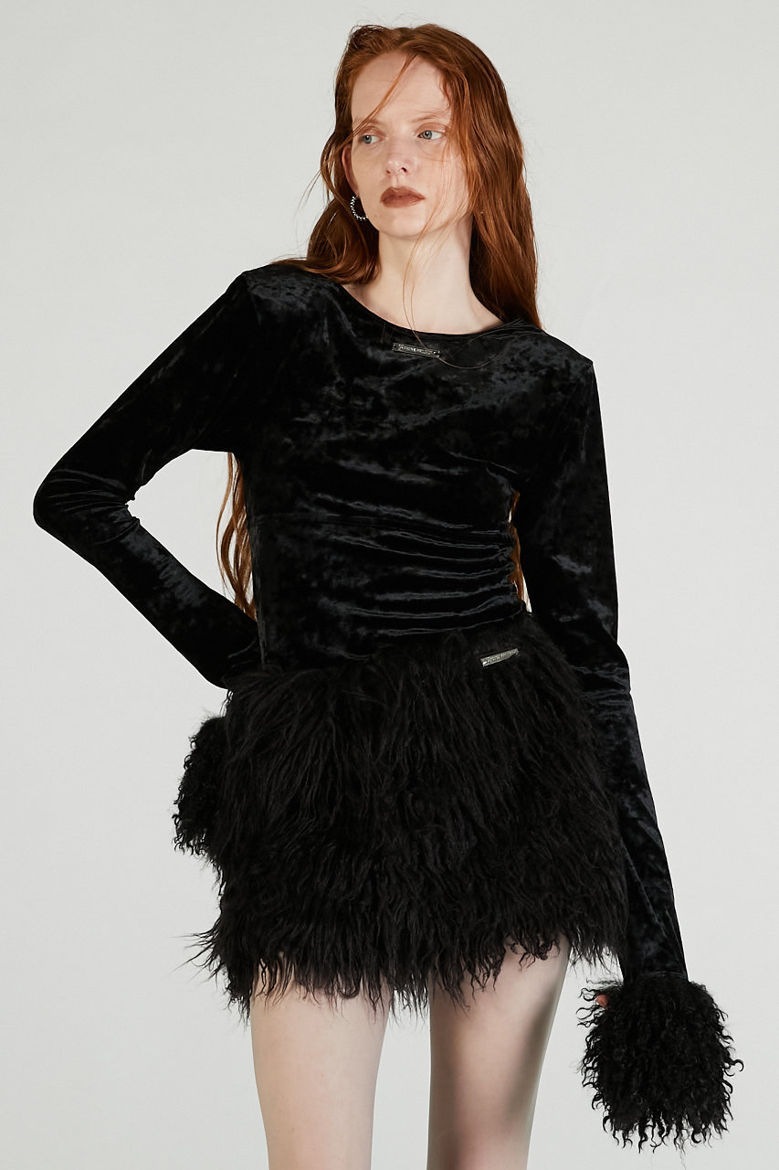 PRANK PROJECT Fur Sleeve Velour Top ブラック PRANK PROJECT(プランク プロジェクト)｜ファースリーブベロアトップ