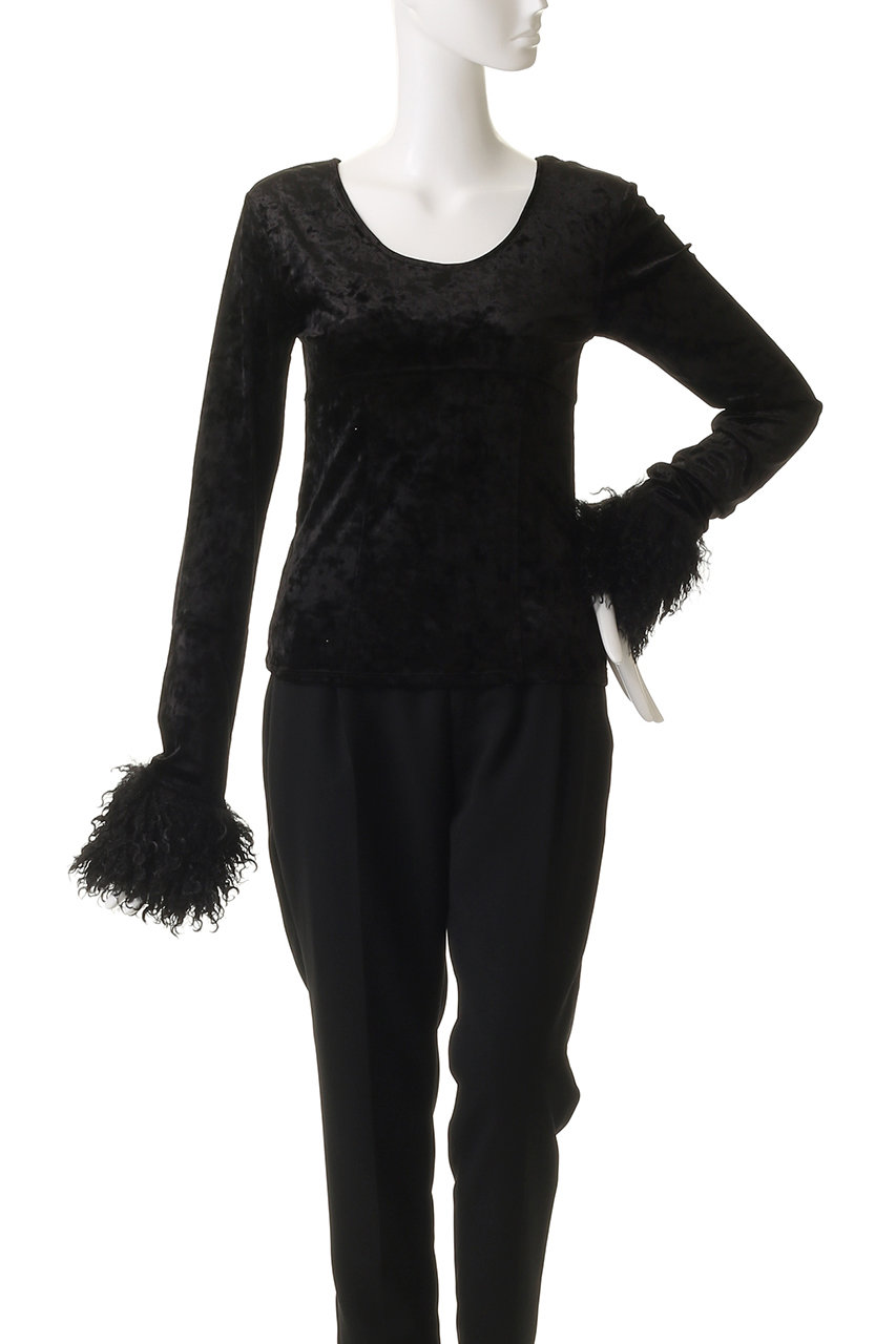 PRANK PROJECT Fur Sleeve Velour Top ブラック PRANK PROJECT(プランク プロジェクト)｜ファースリーブベロアトップ