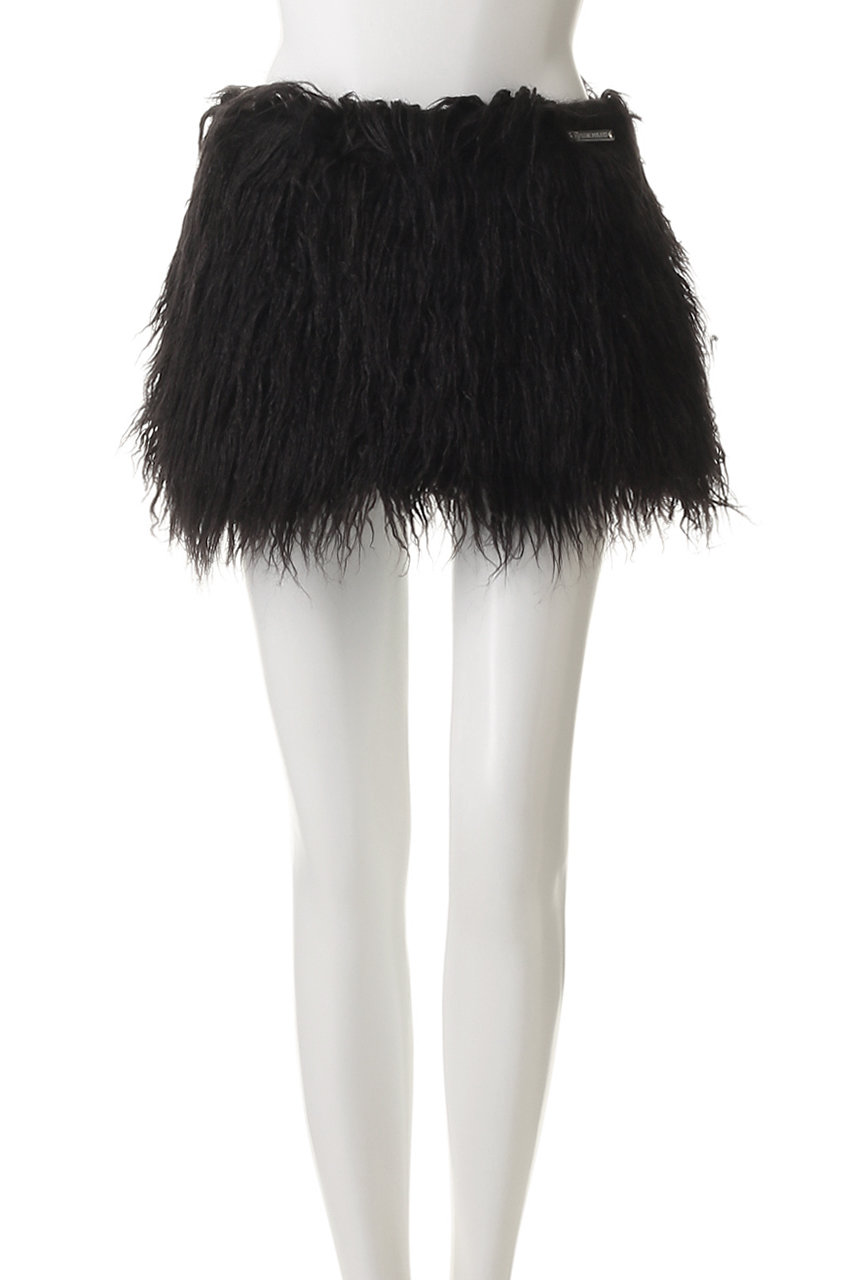 【最終値下げ！】PRANK PROJECT ブラックミニスカート Pre-Order】ロングファーミニスカート / Long Faux Mini Skirt