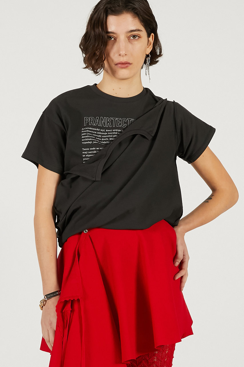 PRANK PROJECT プランクプロジェクト Tシャツ・カットソー M 赤 【古着】【中古】【送料無料】 PRANK PROJECT(プランク プロジェクト)｜カットシンメプリントT/C.GRY
