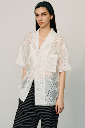プランク プロジェクト/PRANK PROJECTの【予約販売】クロスレースオープンカラーシャツ / Cross-Lace Open-Neck Shirt(110400/110402)