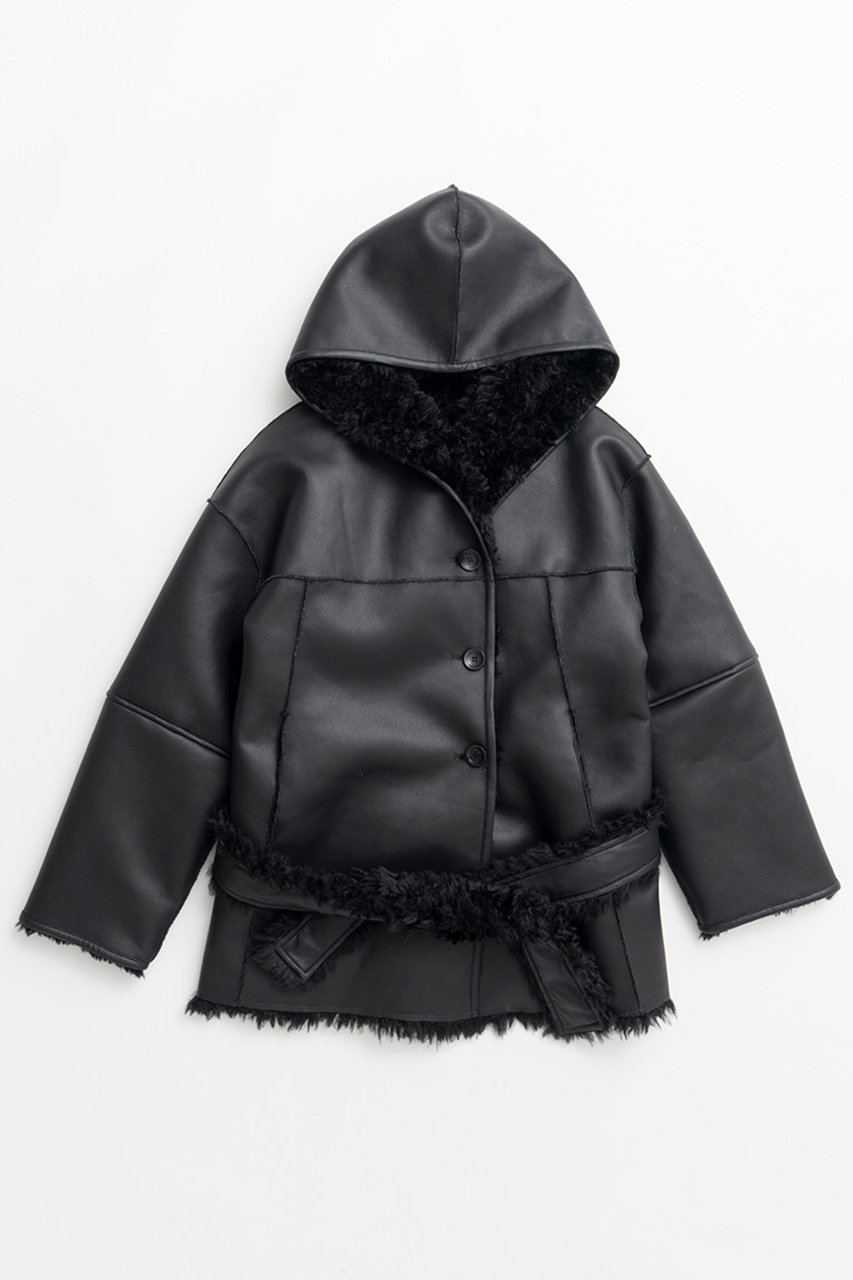 PRANK PROJECT リバーシブルフードボアコート / Reversible Hooded Boa Coat (BLK(ブラック), FREE) プランク プロジェクト ELLE SHOP