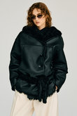 リバーシブルフードボアコート / Reversible Hooded Boa Coat