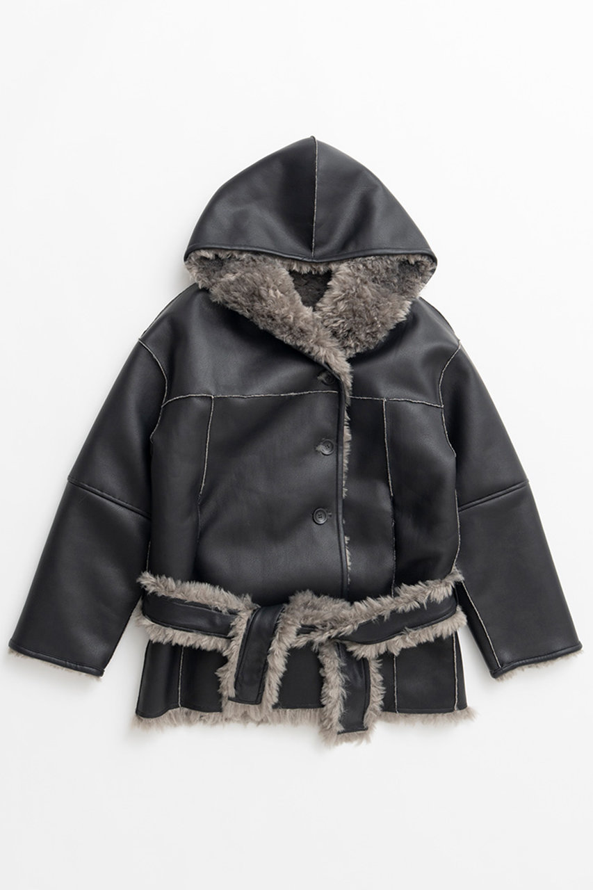 リバーシブルフードボアコート / Reversible Hooded Boa Coat