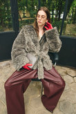 リバーシブルフードボアコート / Reversible Hooded Boa Coat