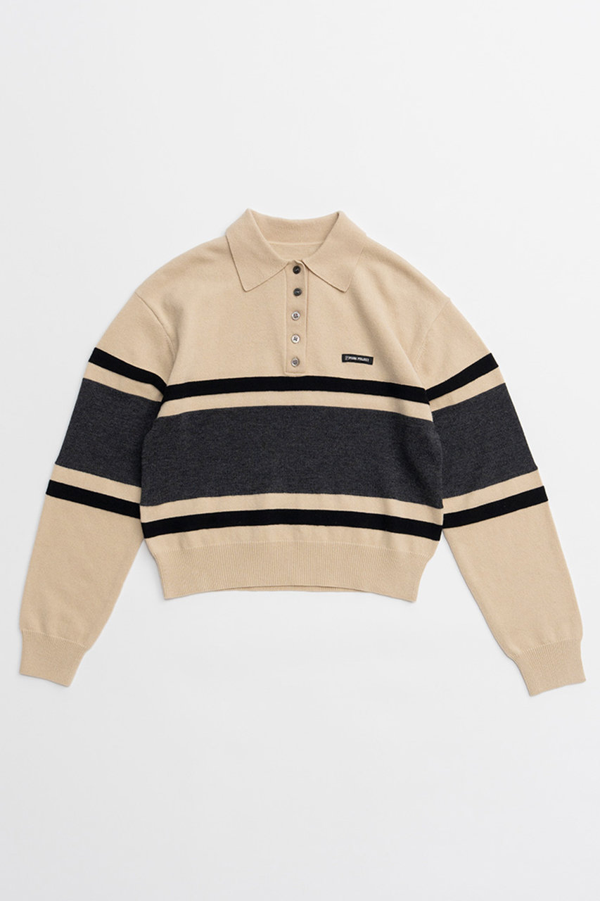 PRANK PROJECT ワイドボーダーニットポロ / Wide Border Knit Polo (BGE(ベージュ), FREE) プランク プロジェクト ELLE SHOP