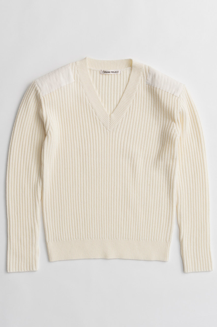 PRANK PROJECT ショルダーパッチVネックリブニット / Shoulder Patch V-Neck Rib Knit (IVR(アイボリー), FREE) プランク プロジェクト ELLE SHOP