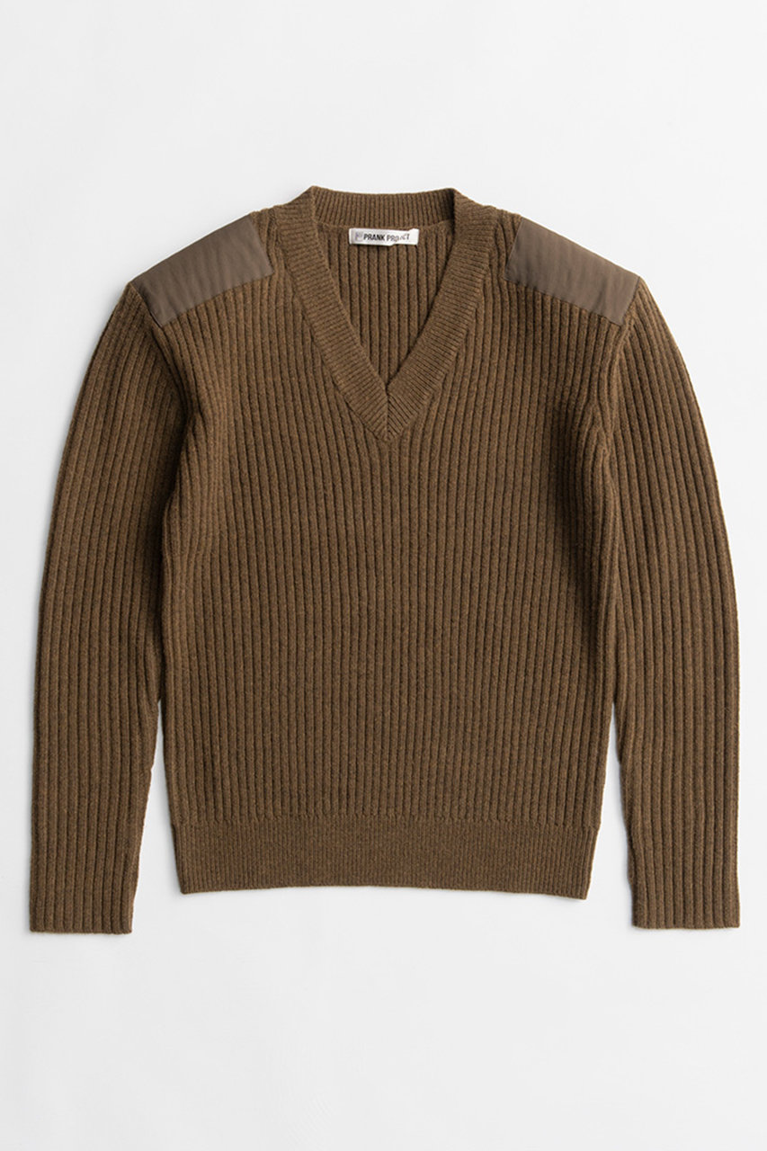PRANK PROJECT ショルダーパッチVネックリブニット / Shoulder Patch V-Neck Rib Knit (BRN(ブラウン), FREE) プランク プロジェクト ELLE SHOP