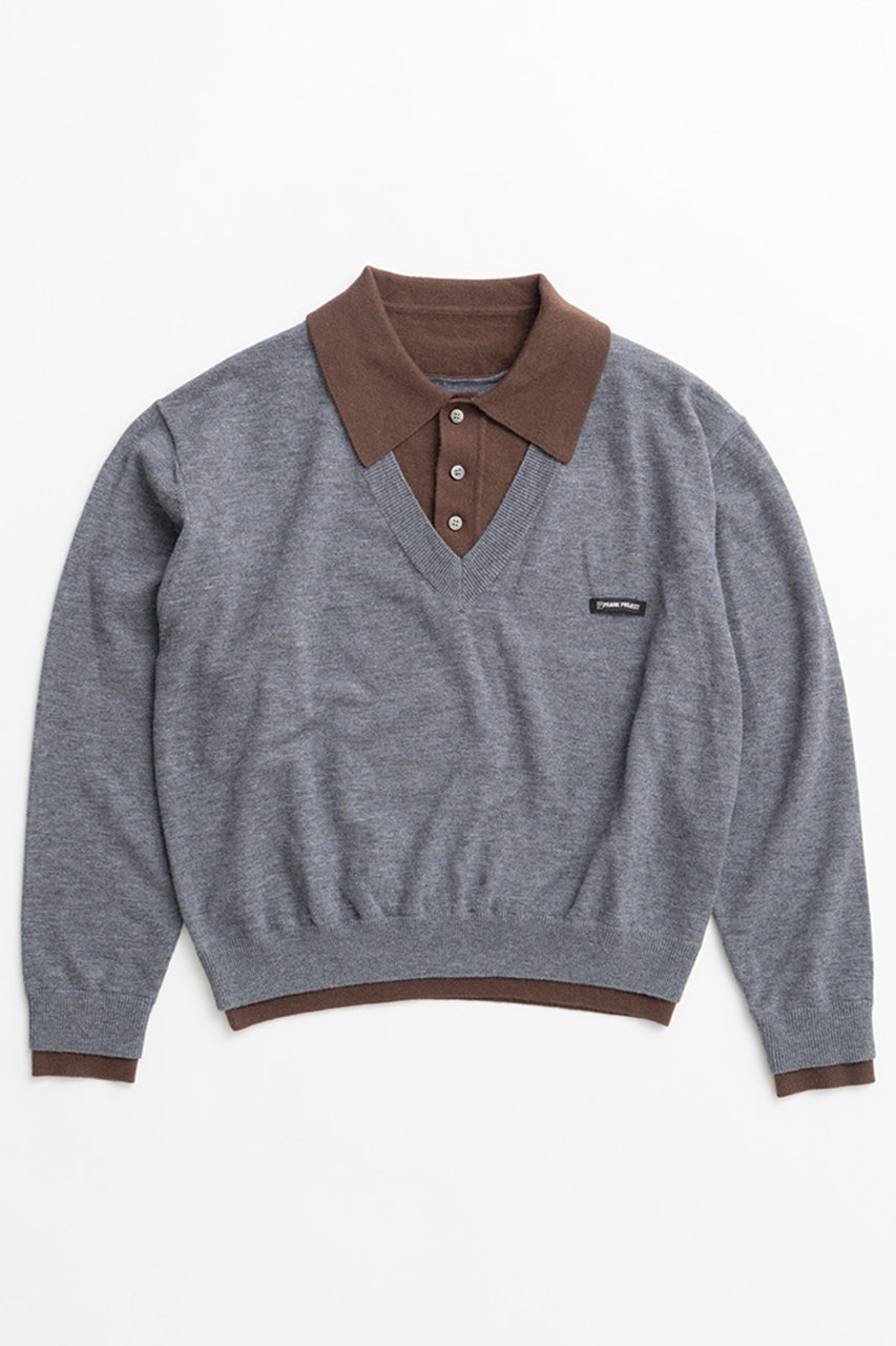 PRANK PROJECT レイヤードポロニットトップ / Layered Polo Knit Top (GRY(グレー), FREE) プランク プロジェクト ELLE SHOP