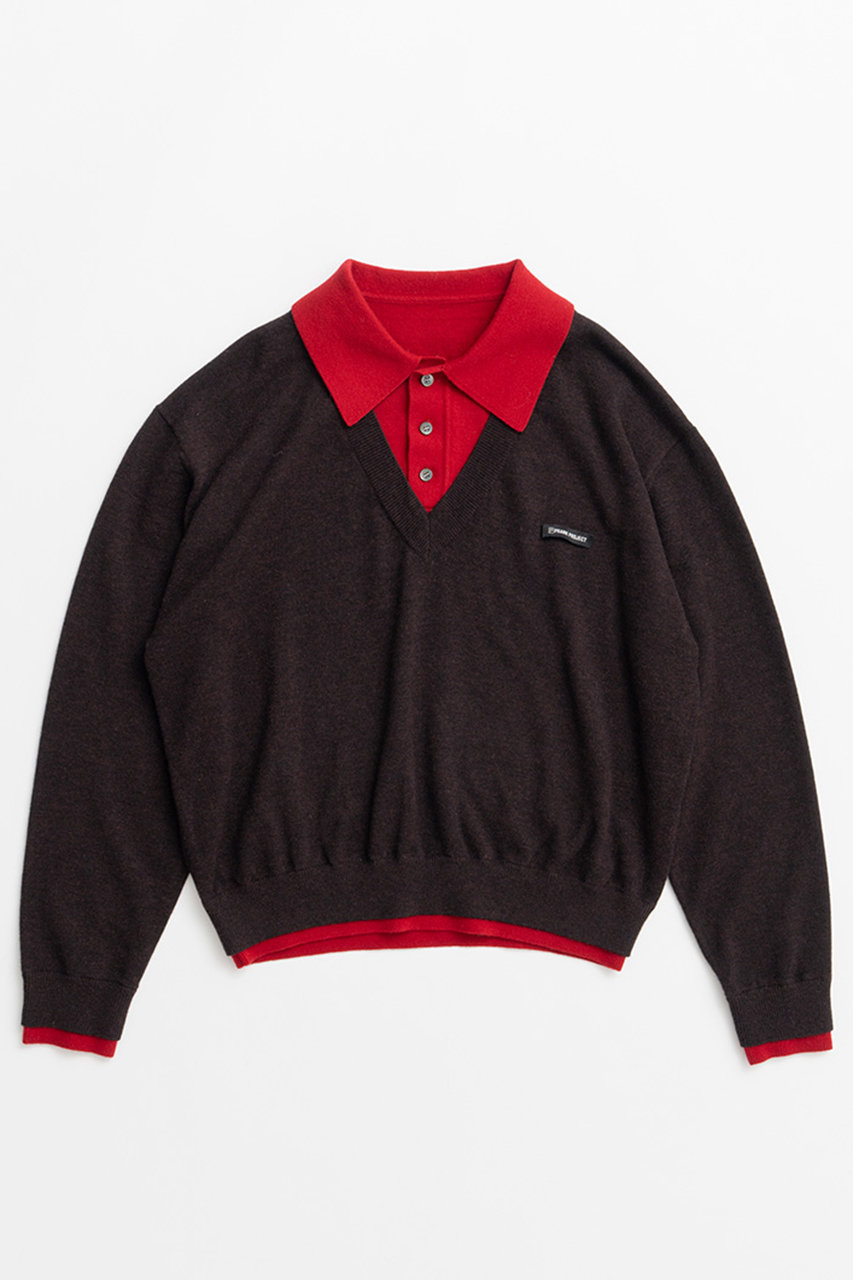 PRANK PROJECT レイヤードポロニットトップ / Layered Polo Knit Top (BRN(ブラウン), FREE) プランク プロジェクト ELLE SHOP