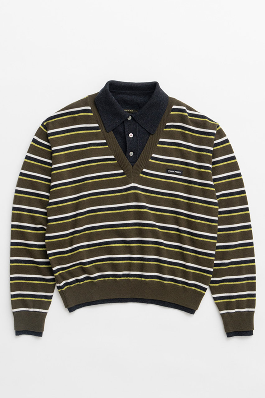 PRANK PROJECT レイヤードポロニットトップ / Layered Polo Knit Top (GRN(グリーン), FREE) プランク プロジェクト ELLE SHOP
