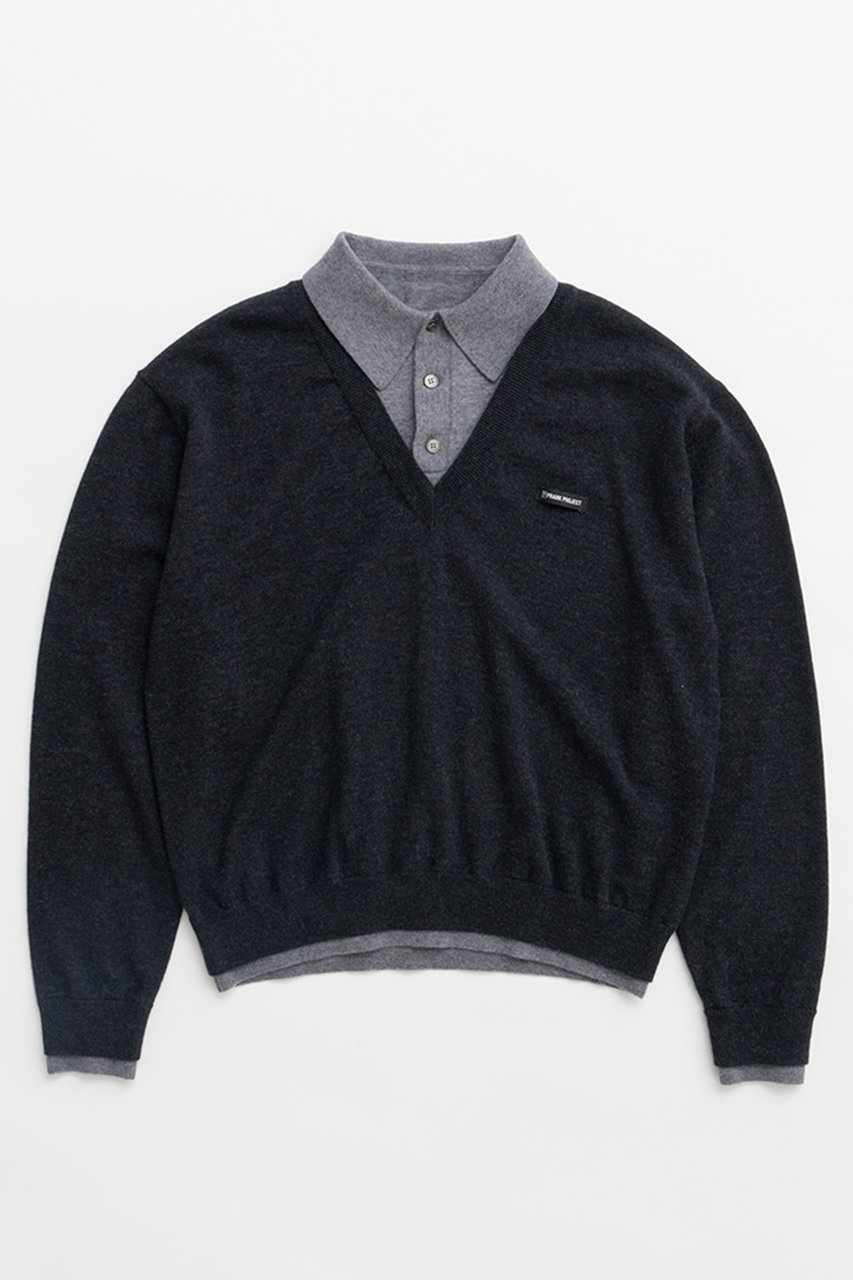 PRANK PROJECT レイヤードポロニットトップ / Layered Polo Knit Top (C.GRY(チャコールグレー), FREE) プランク プロジェクト ELLE SHOP