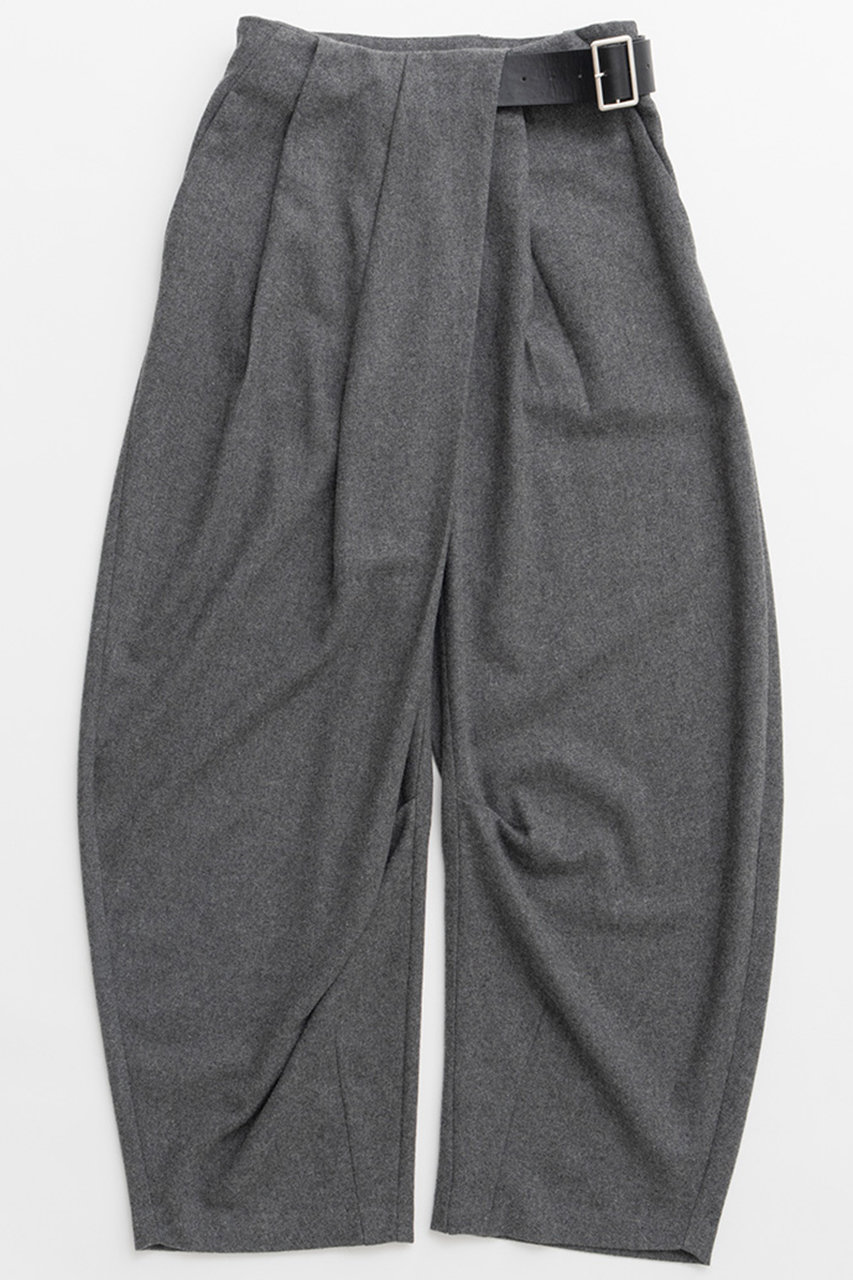 PRANK PROJECT アシメタックベルトウールパンツ / Asymmetrical Tuck Belt Wool Pants (C.GRY(チャコールグレー), 38) プランク プロジェクト ELLE SHOP