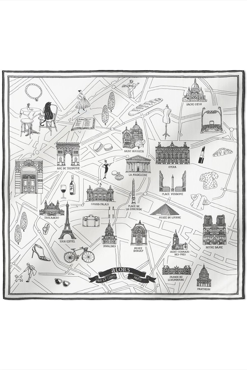 aLORS Foulard Ex-libris Paris x aLORS -une collaboration d'exception (ホワイト×ブラック, 約140×140) アロー ELLE SHOP aLORS Foulard Ex-libris Paris x aLORS -une collaboration d'exception (ホワイト×ブラック, 約140×140) アロー ELLE SHOP