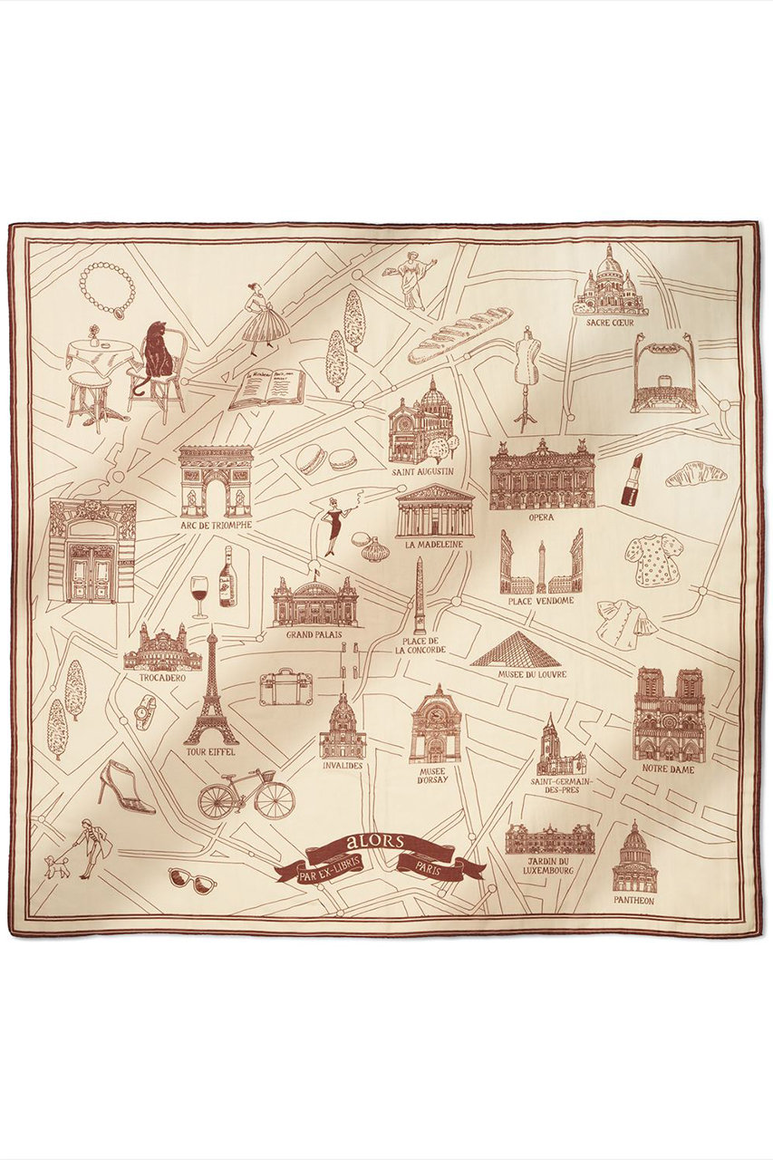 aLORS Foulard Ex-libris Paris x aLORS -une collaboration d'exception (アイボリーxボルドー, 約140×140) アロー ELLE SHOP aLORS Foulard Ex-libris Paris x aLORS -une collaboration d'exception (アイボリーxボルドー, 約140×140) アロー ELLE SHOP