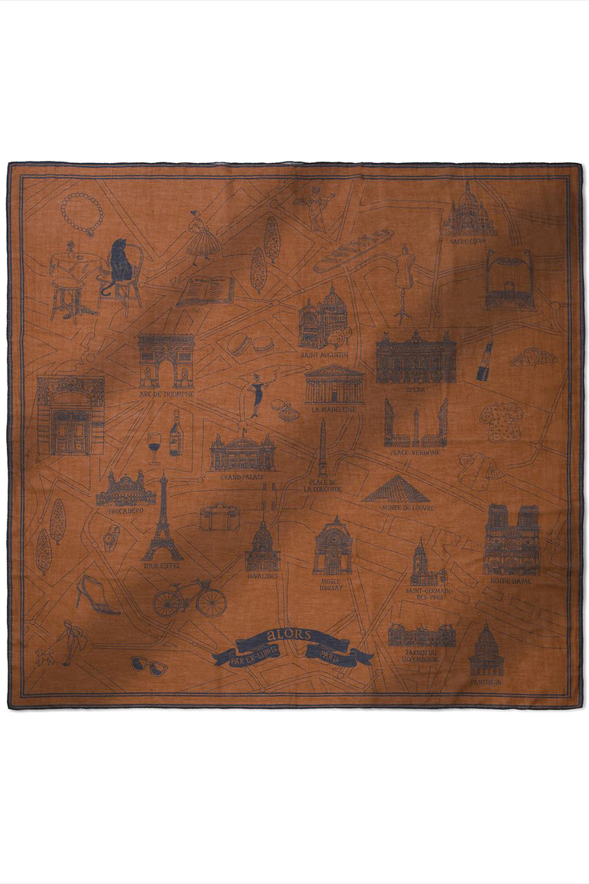 aLORS Foulard Ex-libris Paris x aLORS -une collaboration d'exception (キャメルx ネイビー, 約140×140) アロー ELLE SHOP aLORS Foulard Ex-libris Paris x aLORS -une collaboration d'exception (キャメルx ネイビー, 約140×140) アロー ELLE SHOP
