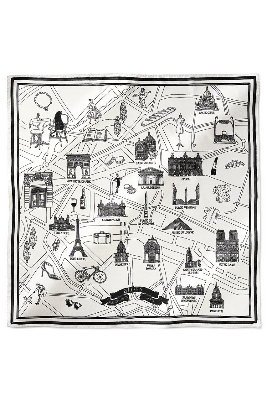 aLORS Foulard Ex-libris Paris×aLORS スカーフ (ホワイト×ブラック, 90×90cm) アロー ELLE SHOP aLORS Foulard Ex-libris Paris×aLORS スカーフ (ホワイト×ブラック, 90×90cm) アロー ELLE SHOP