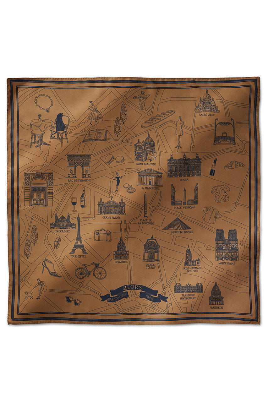 aLORS Foulard Ex-libris Paris×aLORS スカーフ (キャメル×ネイビー, 90×90cm) アロー ELLE SHOP aLORS Foulard Ex-libris Paris×aLORS スカーフ (キャメル×ネイビー, 90×90cm) アロー ELLE SHOP