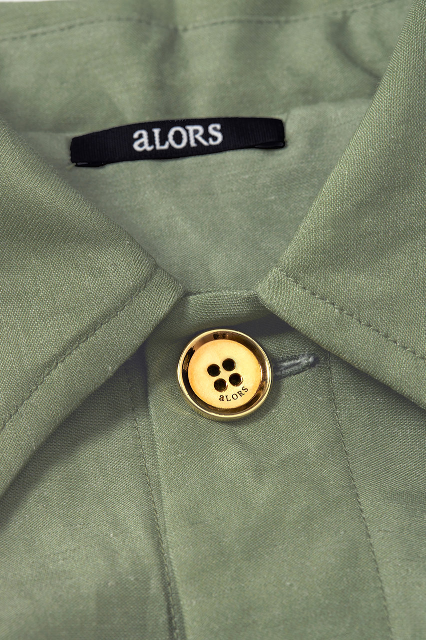 ALORS 緑 ジャケット 前面ポケット付き ブローチ付き