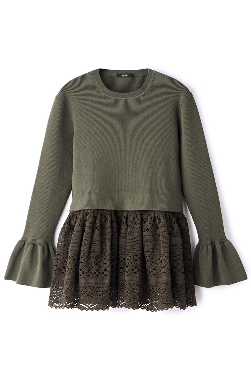 アロー/aLORSのPull en dentelle torsadee equestre Cadence レース付きニット(ヴェールヨモギ/aLORS25AW-115)