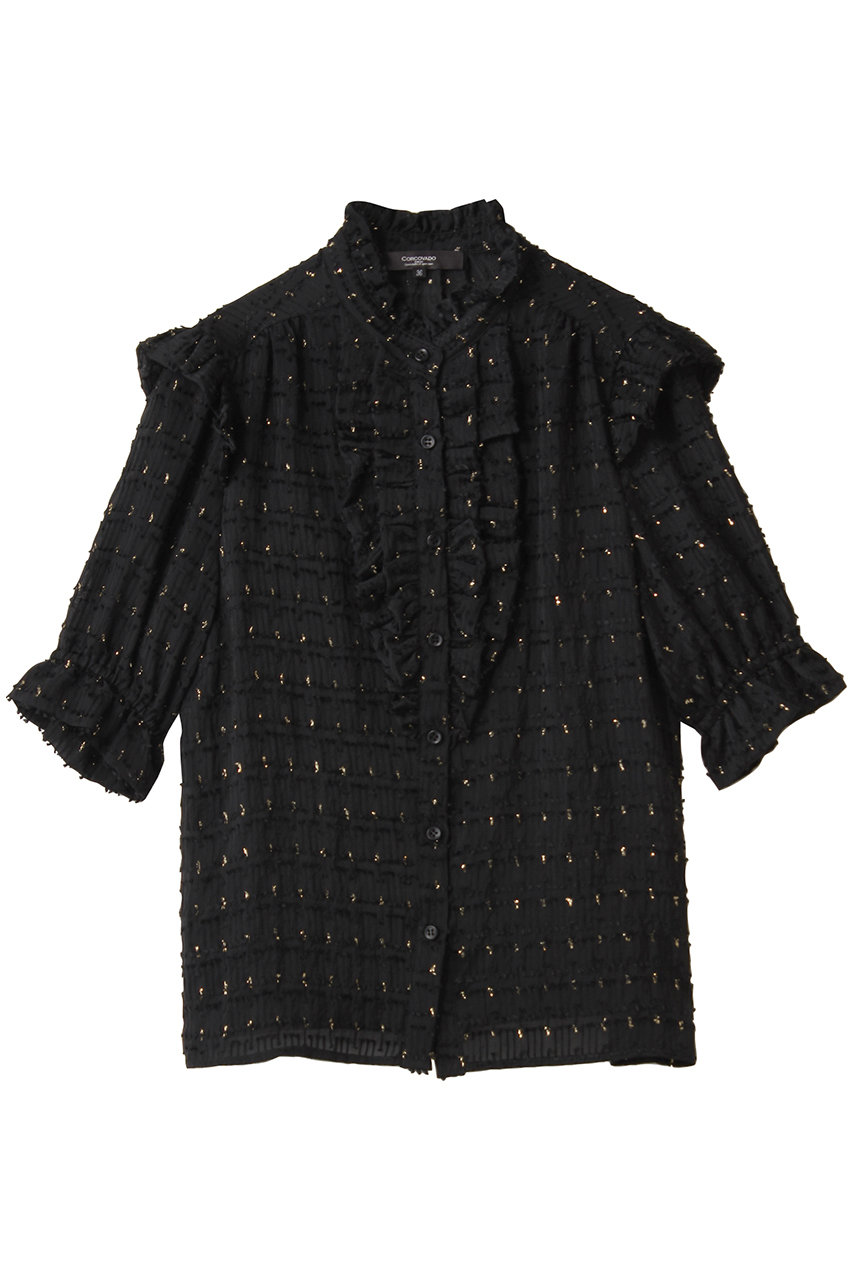 CORCOVADO ラメカットジャカードブラウス (ブラック, 36) コルコバード ELLE SHOP CORCOVADO ラメカットジャカードブラウス (ブラック, 36) コルコバード ELLE SHOP