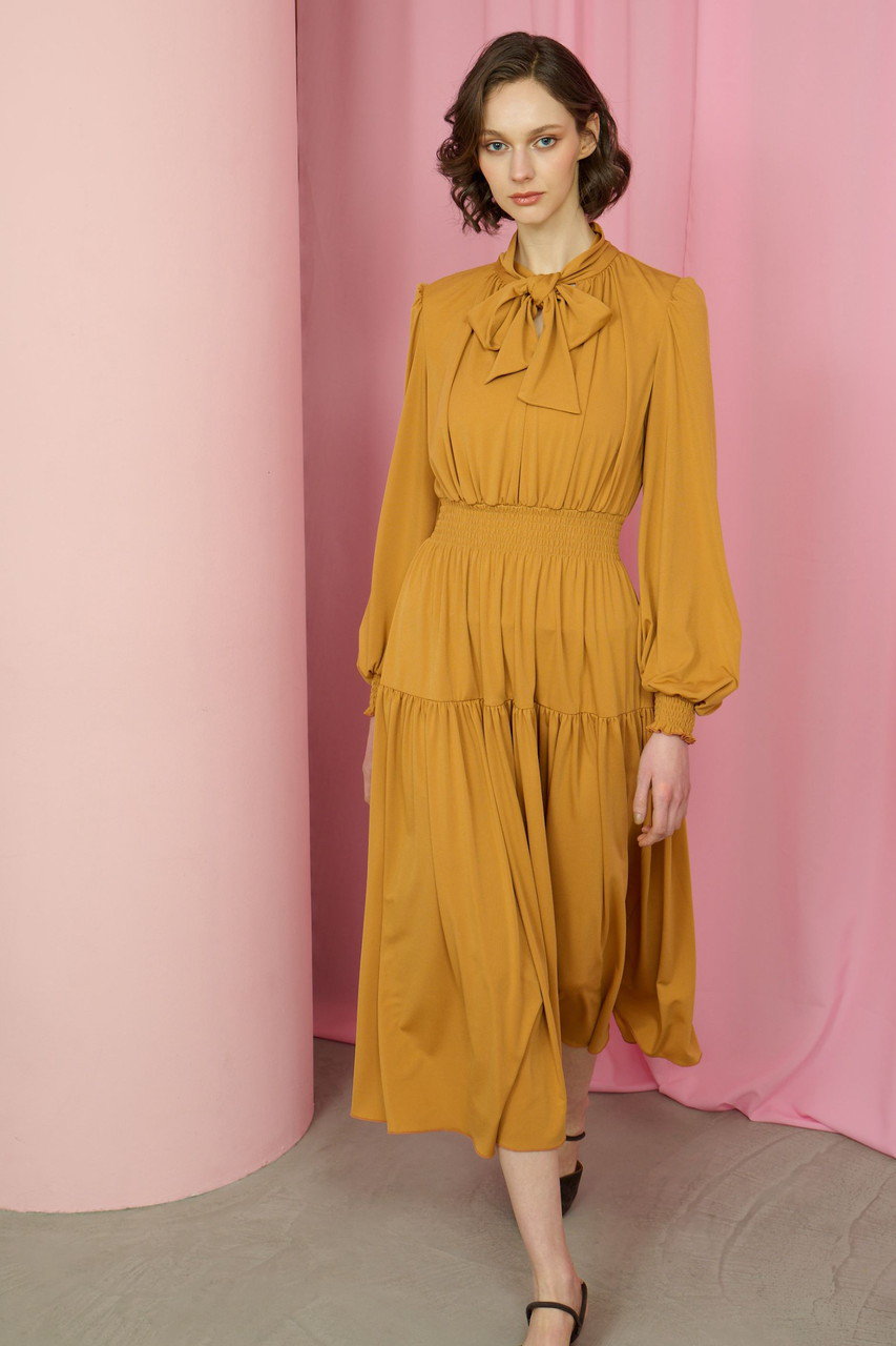 【新品タグ付き✨】コルコバード　サテンスムースボウタイリボンドレス　38 CORCOVADO(コルコバード)｜ボウタイリボンドレス/マンゴー の通販