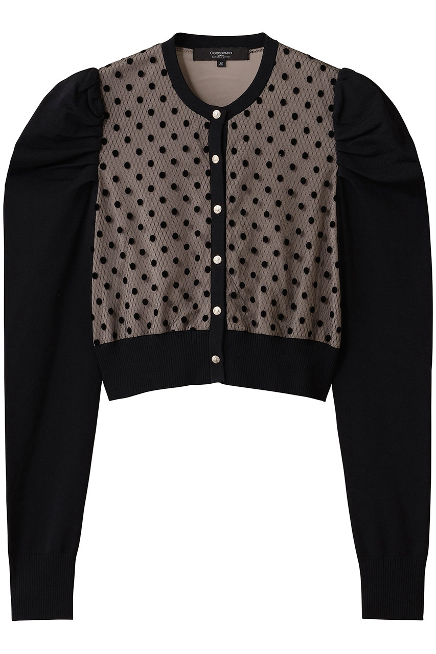 CORCOVADO チュールドットフロッキーカーディガン (ブラック, 40) コルコバード ELLE SHOP CORCOVADO チュールドットフロッキーカーディガン (ブラック, 40) コルコバード ELLE SHOP