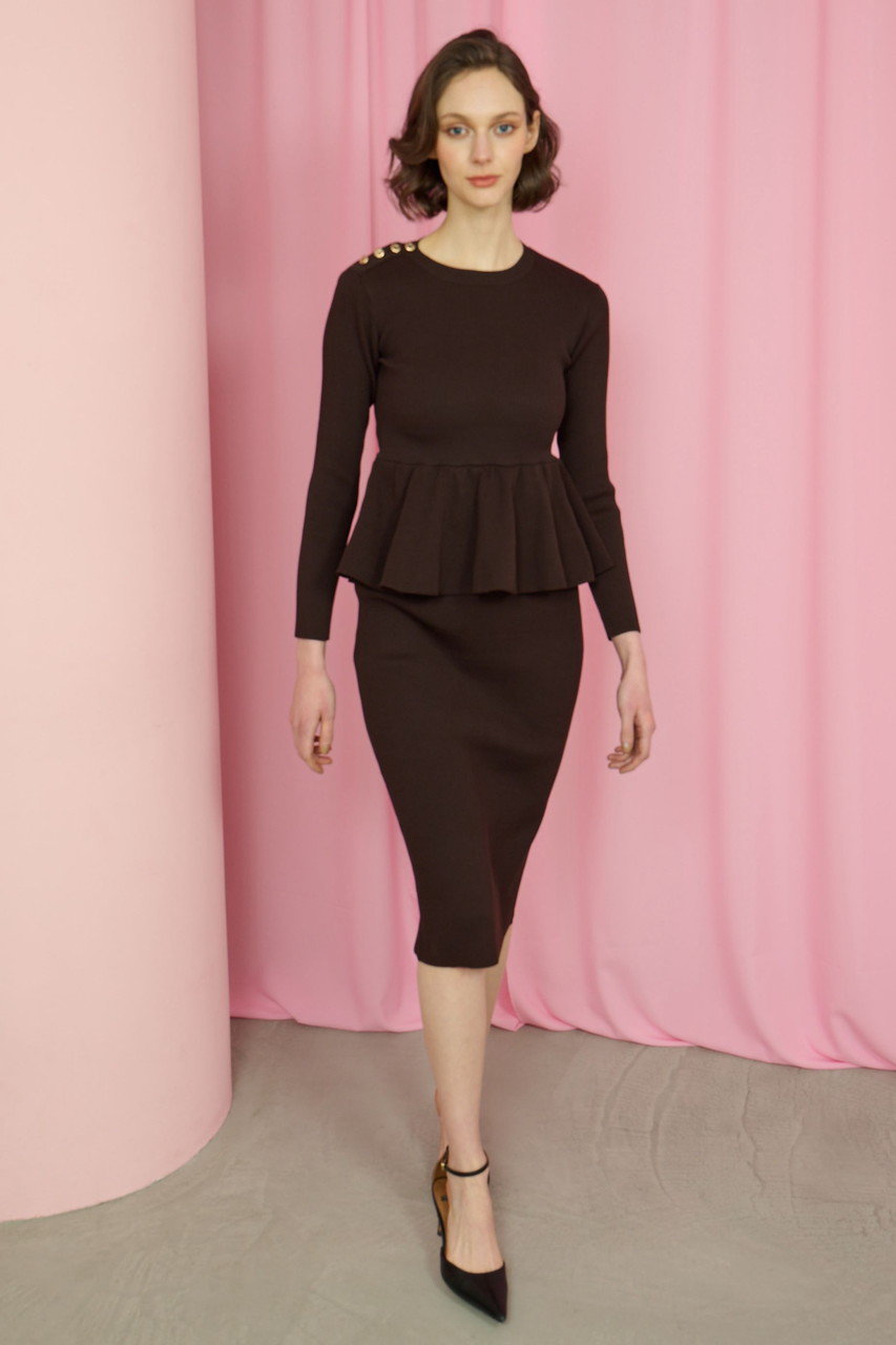 CORCOVADO(コルコバード)｜ペプラムニットドレス/ブラウン の通販