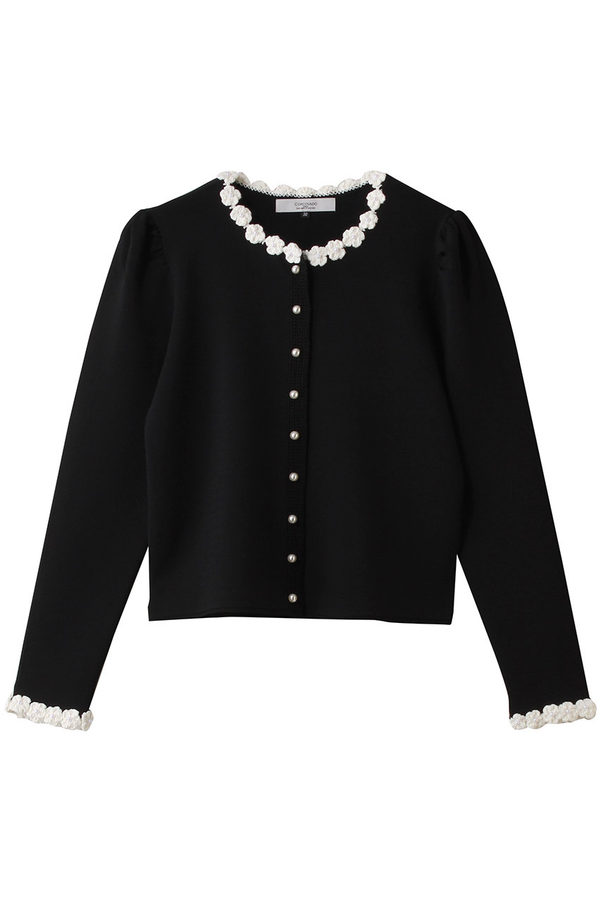 コルコバード/CORCOVADOのフラワートリムカーディガン(ブラック/3809-090-261)
