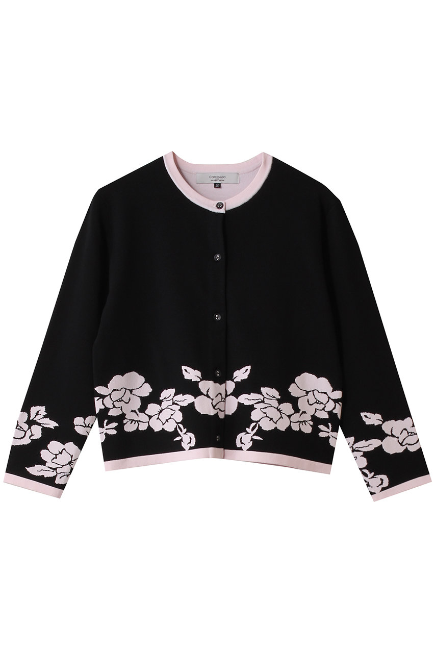 コルコバード/CORCOVADOのカメリアジャカードカーディガン(ブラック/3809-110-261)