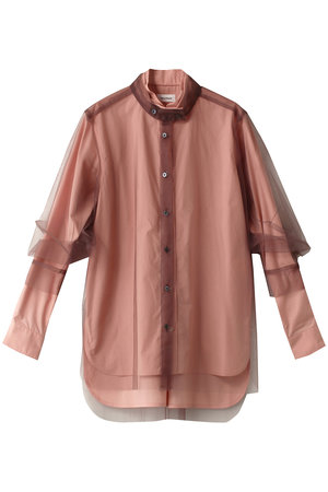 チュールレイヤー スタンドカラーシャツ