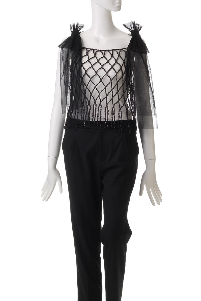 【新品未使用】Chika Kisada ブラックチュールのトップス Chika Kisada(チカ キサダ)｜ビーズ＆チュール ネットトップス