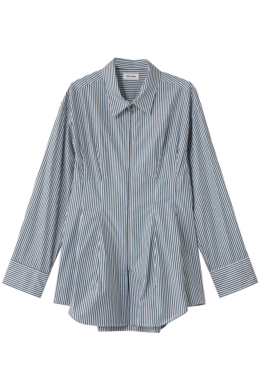 チカ キサダ/Chika Kisadaのウエスト シェイプ ストライプ ジップシャツ(グリーン×ホワイト/CB-26047)