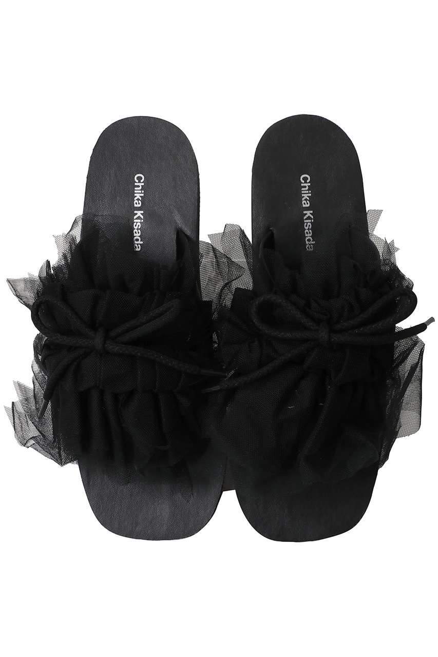 チカ キサダ/Chika Kisadaのリボン チュール 2WAY トングサンダル(ブラック/CZ-26095)
