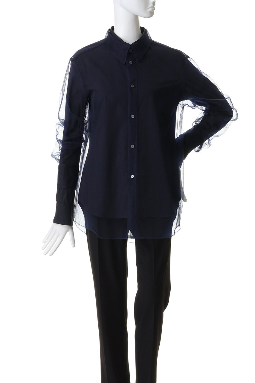 トップス chika kisada Long Sleeve Tulle Shirt Chika Kisada(チカ キサダ)｜チュール レイヤー シャツ/ネイビー の