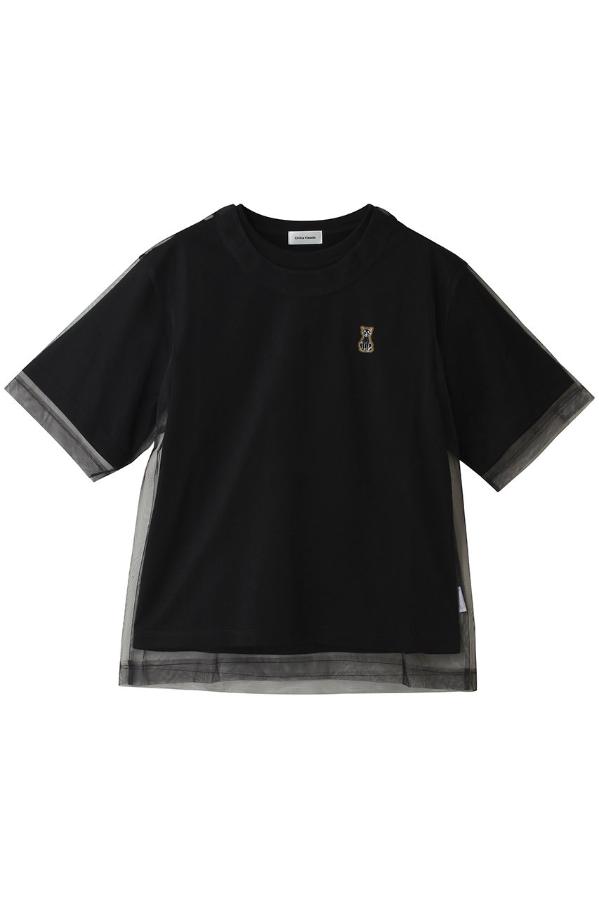 チカ キサダ/Chika KisadaのCATパッチ チュール レイヤー Tシャツ(ブラック/CT-26296)