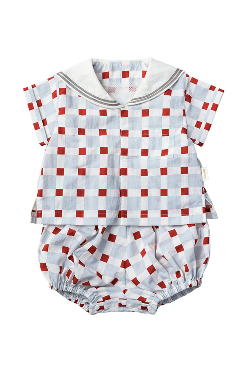 マールマール/MARLMARLの【BABY&KIDS】paddle rompers block ロンパース(blue/4580817098651)
