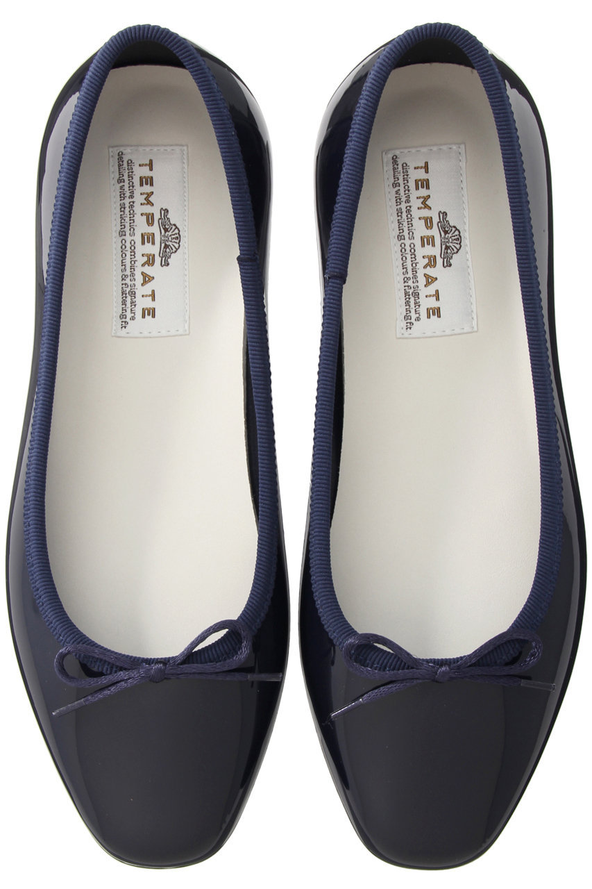 ＜ELLE SHOP＞ TEMPERATE EMMA スクエアトゥ バレエシューズ(レイン対応) (NAVY 40(24.5cm)) テンパレイト ELLE SHOP