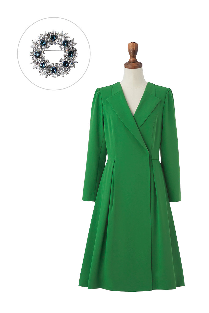 ＜ELLE SHOP＞ DAISY LIN Dress 'Lady Catherine' & Brooch 'Blue Tiara' (グリーン 40) デイジーリン ELLE SHOP