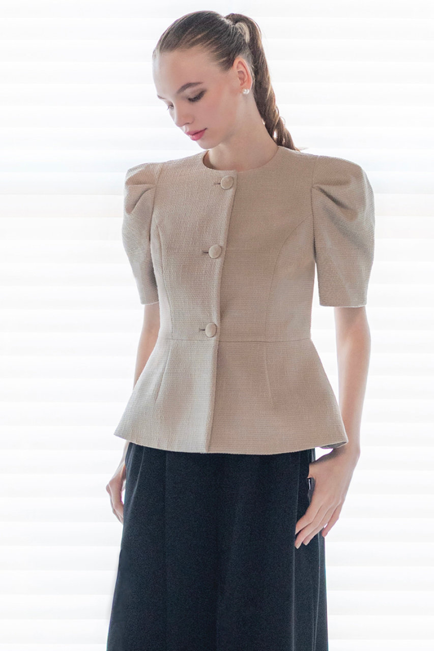 DAISY LIN(デイジーリン)｜Jacket “Lady Puff Tweed”/パウダーベージュ