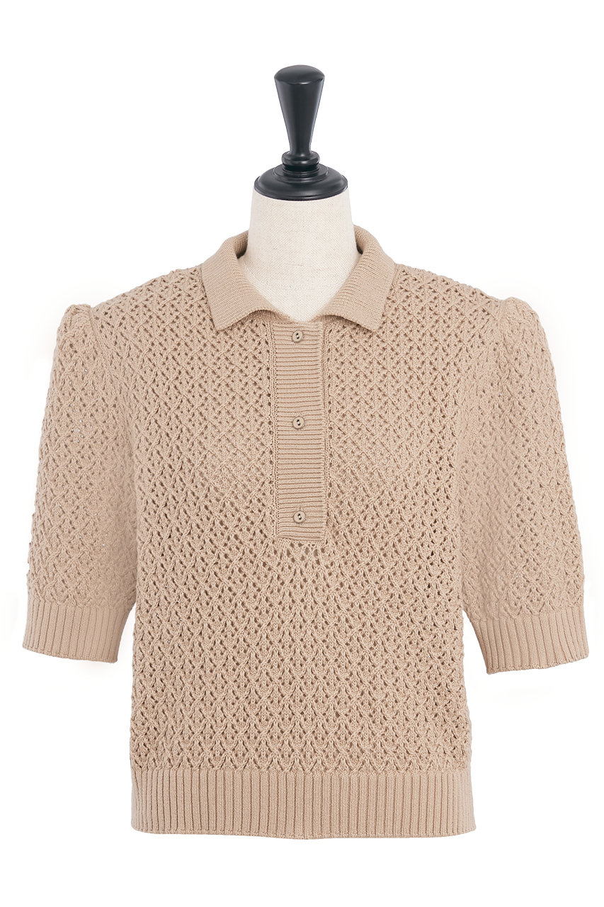 DAISY LIN Knit polo shirt "Pineapple Puff " (ベージュ, 40) デイジーリン ELLE SHOP DAISY LIN Knit polo shirt "Pineapple Puff " (ベージュ, 40) デイジーリン ELLE SHOP