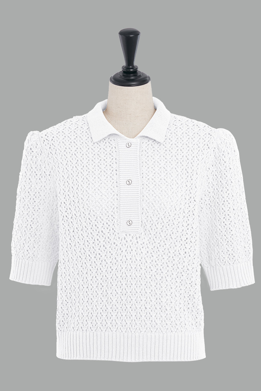 DAISY LIN Knit polo shirt "Pineapple Puff " (ホワイト, 40) デイジーリン ELLE SHOP DAISY LIN Knit polo shirt "Pineapple Puff " (ホワイト, 40) デイジーリン ELLE SHOP